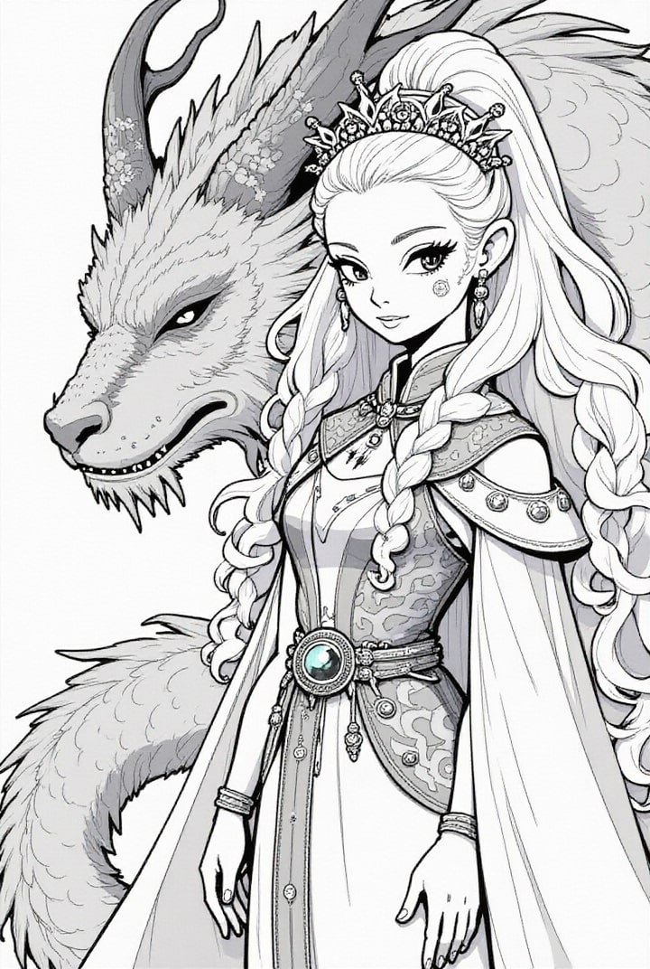 principessa guerriera con il suo drago Disegno da colorare principessa guerriera con il suo drago