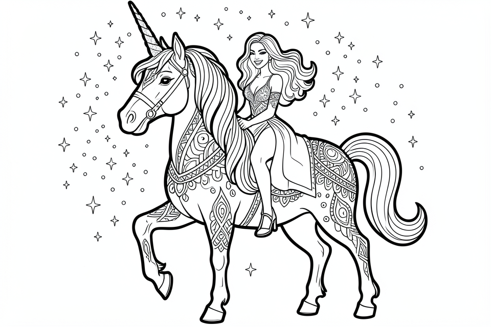 principessa su un unicorno Disegno da colorare principessa su un unicorno