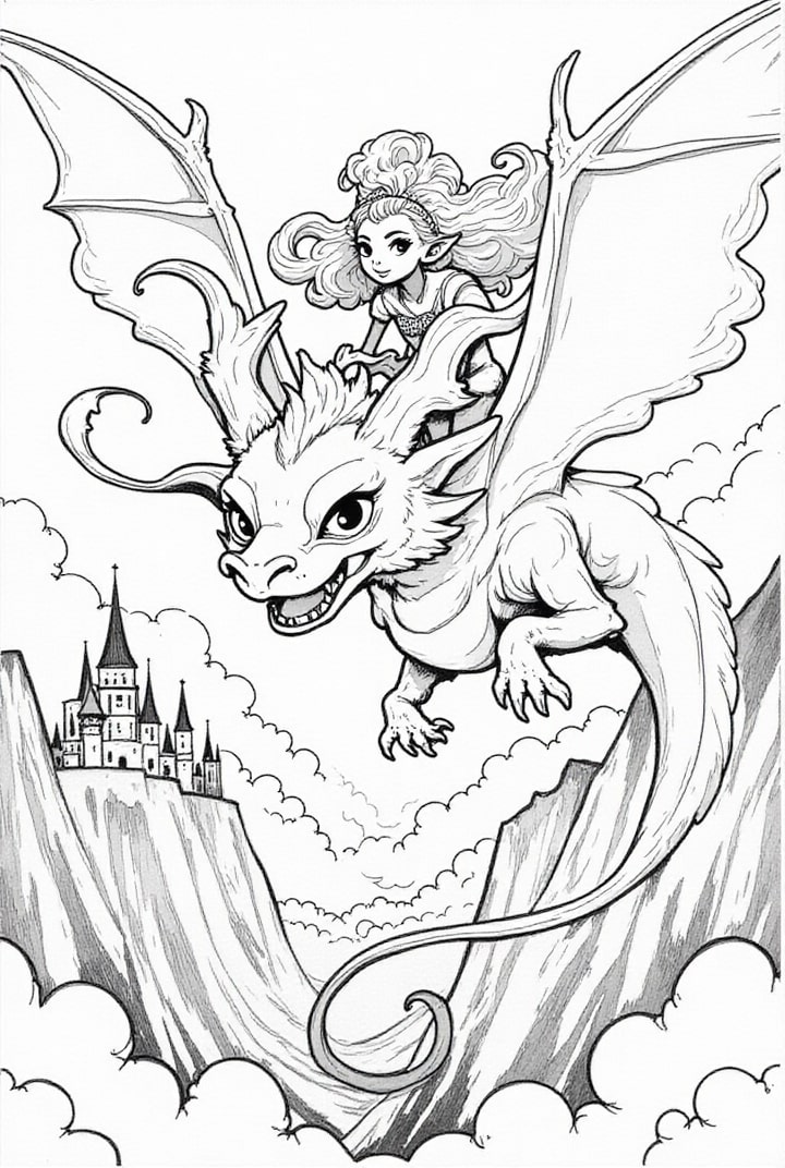 principessa sul suo drago volante Disegno da colorare principessa sul suo drago volante