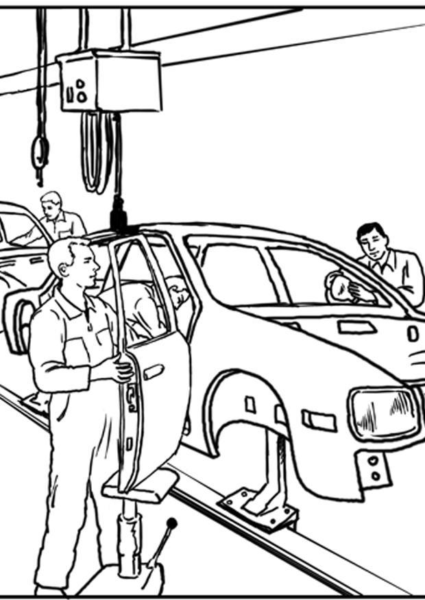 Disegno da colorare produzione di automobili