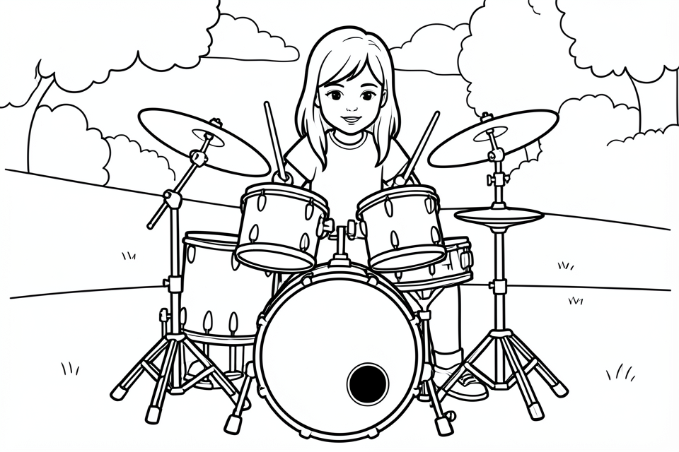 ragazza al tamburo Disegno da colorare ragazza al tamburo