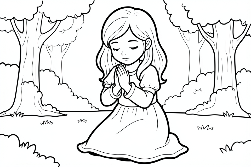 ragazza che prega nella natura Disegno da colorare ragazza che prega nella natura