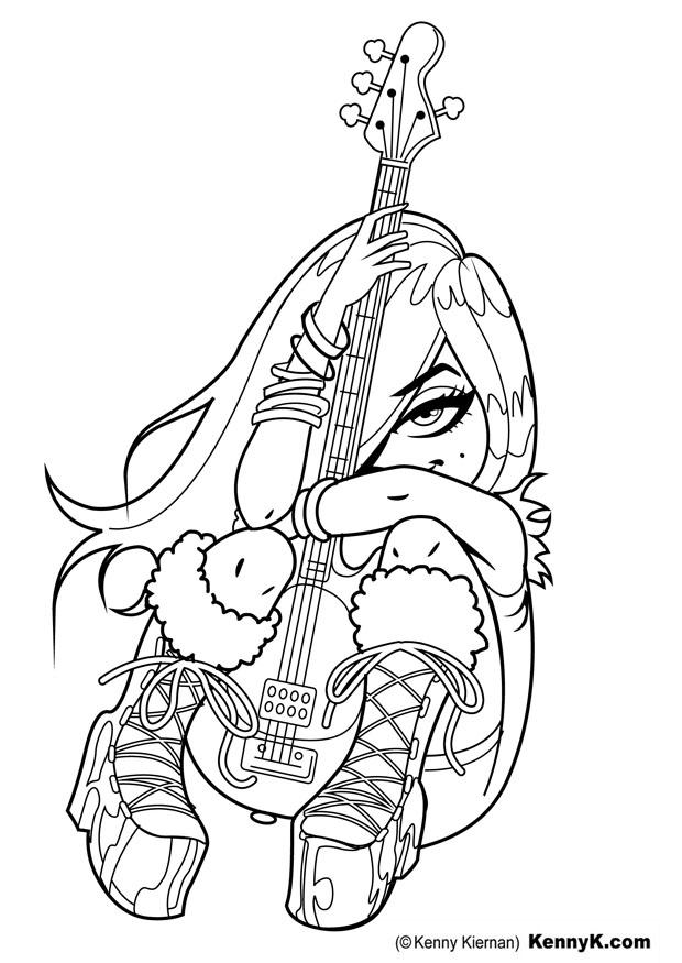 ragazza con chitarra Disegno da colorare ragazza con chitarra