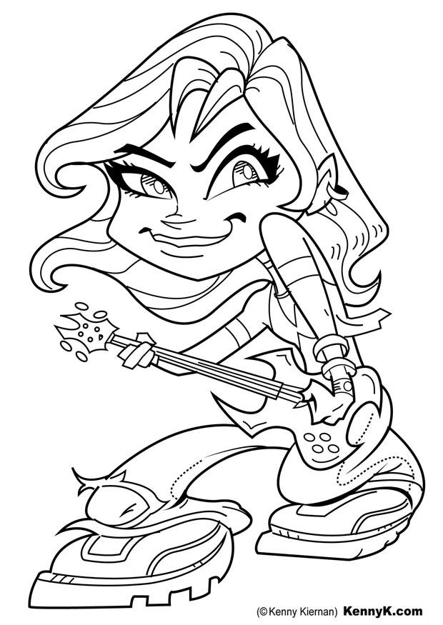 ragazza con chitarra Disegno da colorare ragazza con chitarra