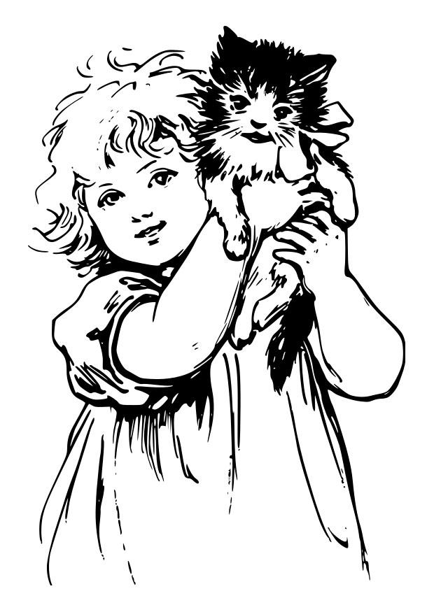ragazza con gatto Disegno da colorare ragazza con gatto