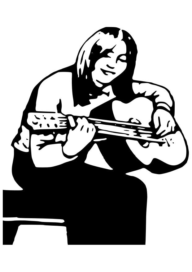 ragazza con la chitarra Disegno da colorare ragazza con la chitarra