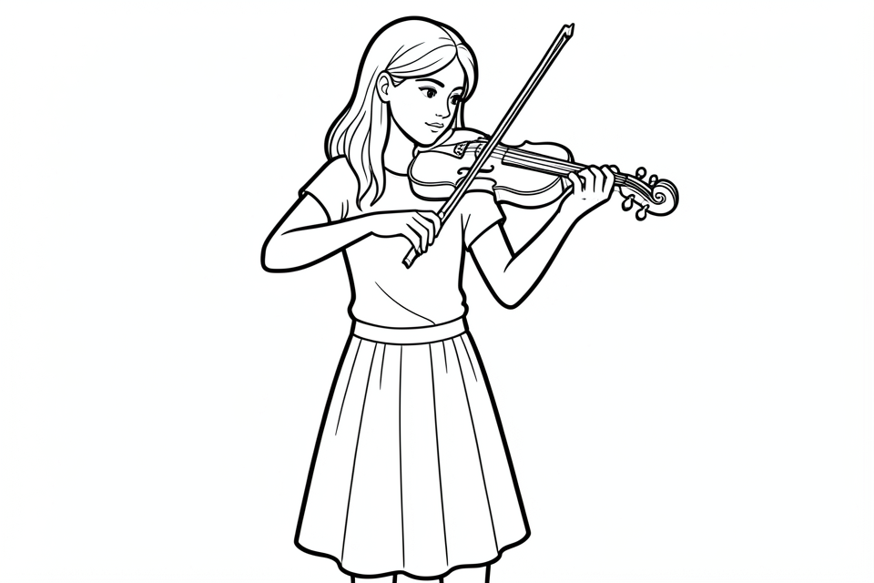 ragazza suona il violino Disegno da colorare ragazza suona il violino