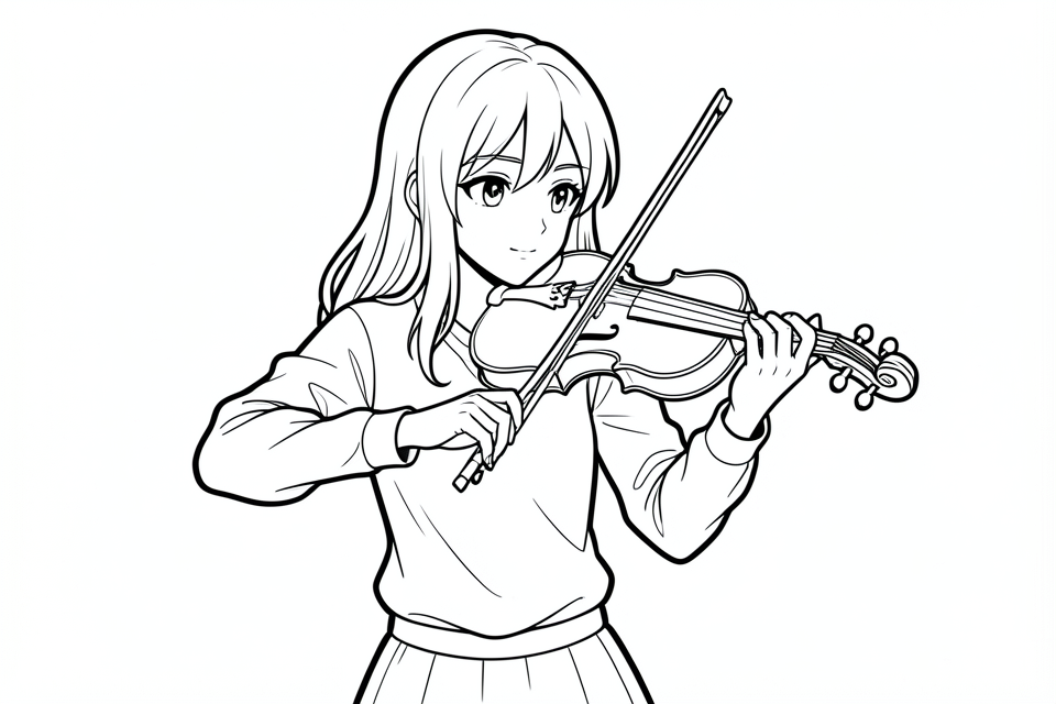 Disegno da colorare ragazza suona il violino