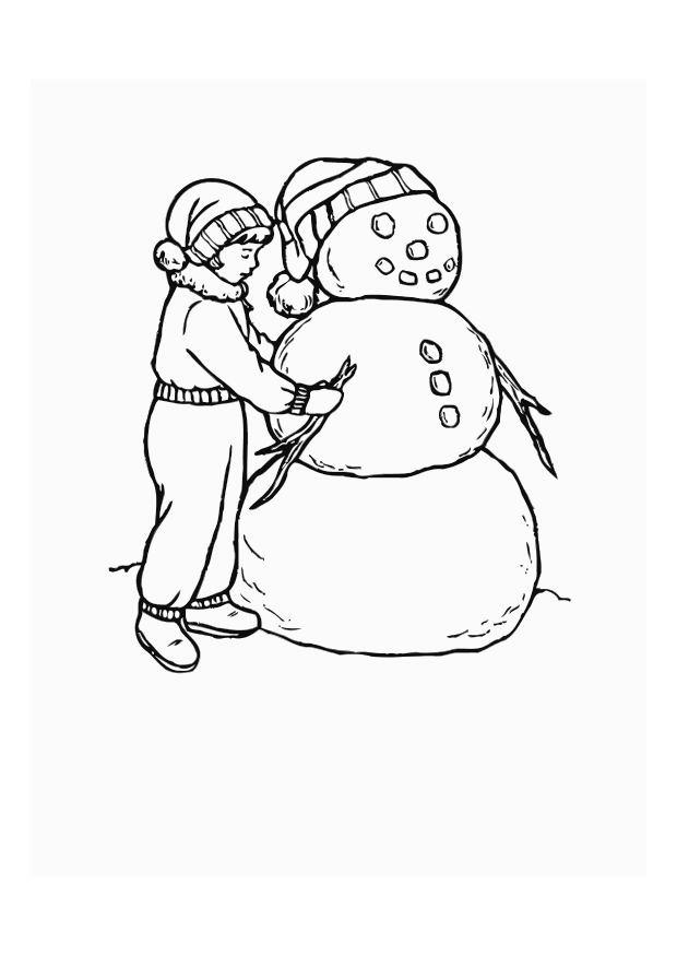 ragazzo con pupazzo di neve Disegno da colorare ragazzo con pupazzo di neve