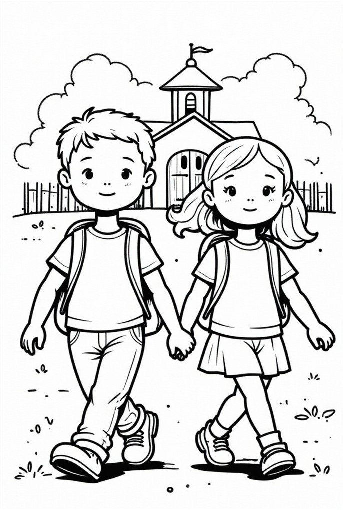 ragazzo e ragazza a scuola Disegno da colorare ragazzo e ragazza a scuola