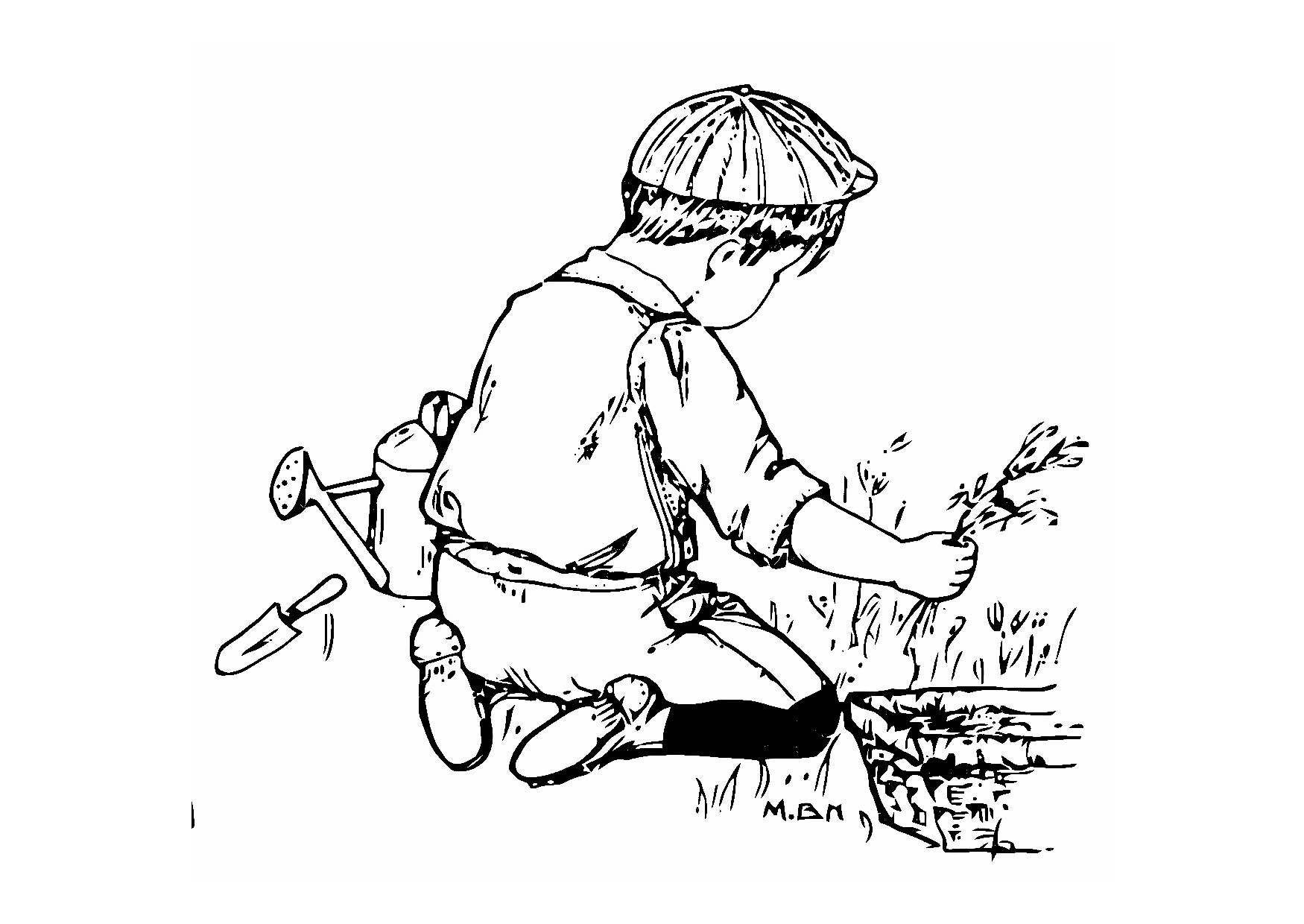 ragazzo in giardino Disegno da colorare ragazzo in giardino