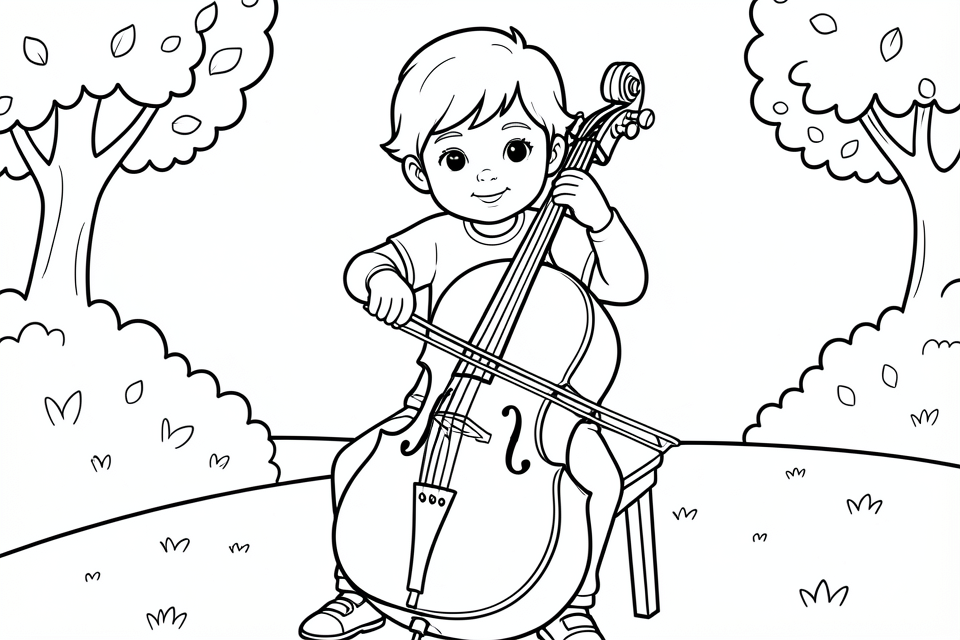 Disegno da colorare ragazzo suona il violoncello