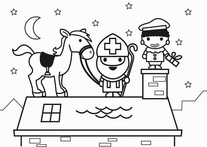san nicola e il suo cavallo sul tetto Disegno da colorare san nicola e il suo cavallo sul tetto