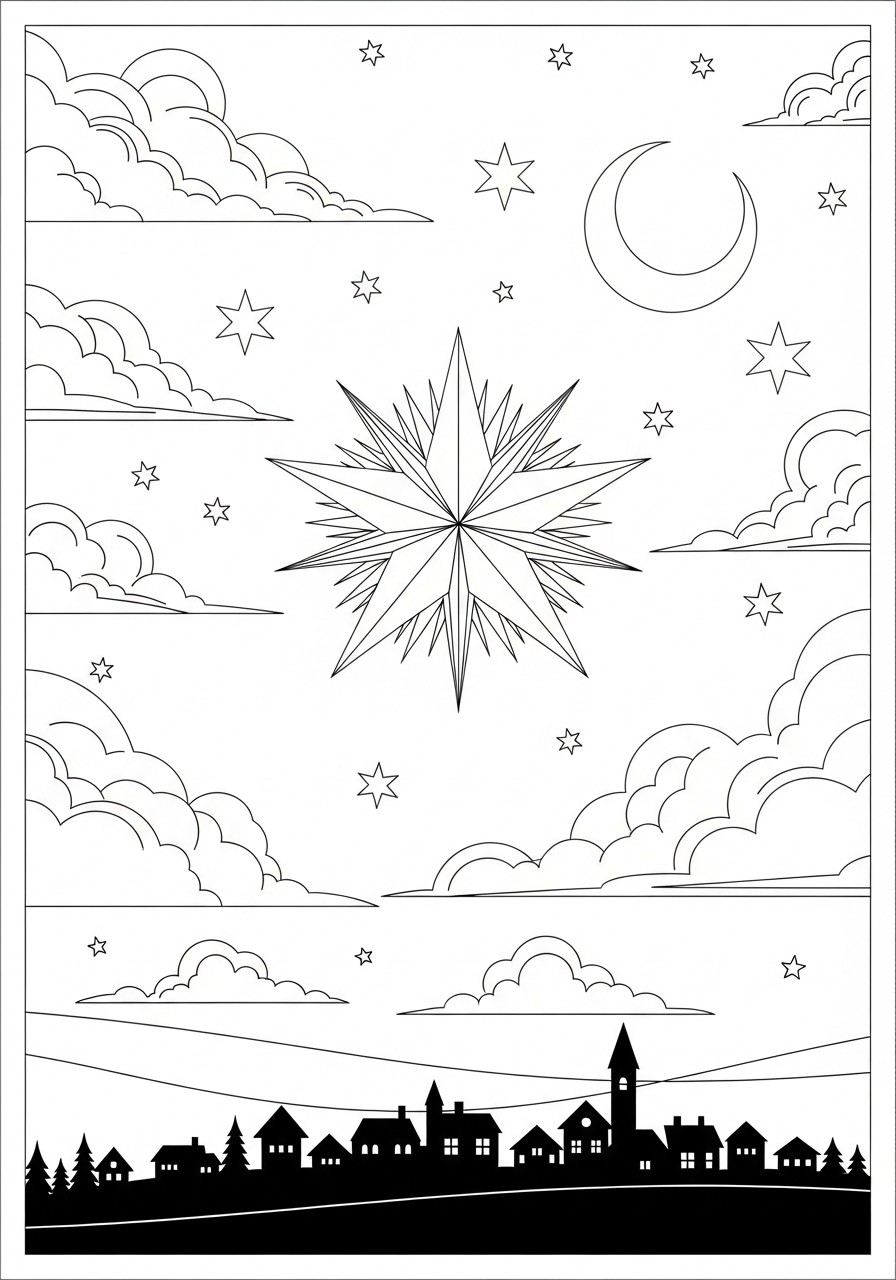 scena notturna con natale Disegno da colorare scena notturna con natale