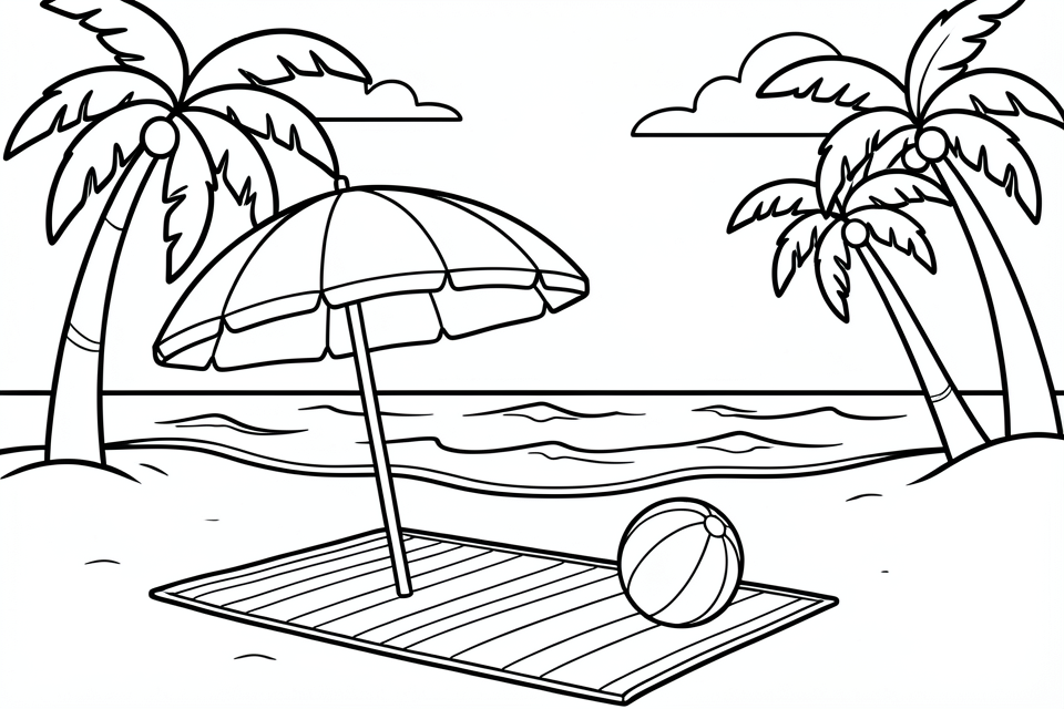Disegno da colorare scena sulla spiaggia