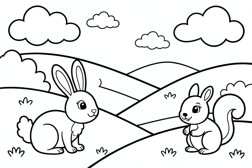 scoiattolo e coniglio Disegno da colorare scoiattolo e coniglio