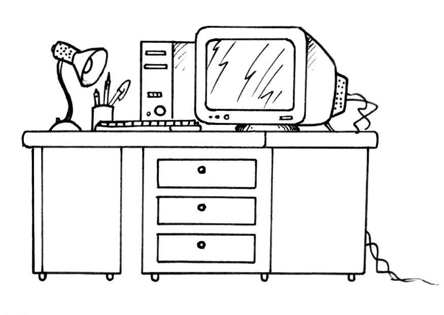 scrivania e computer Disegno da colorare scrivania e computer