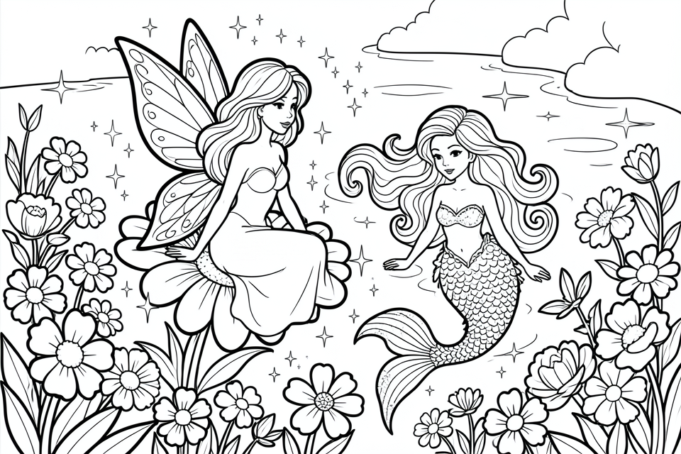 sirena e fata Disegno da colorare sirena e fata