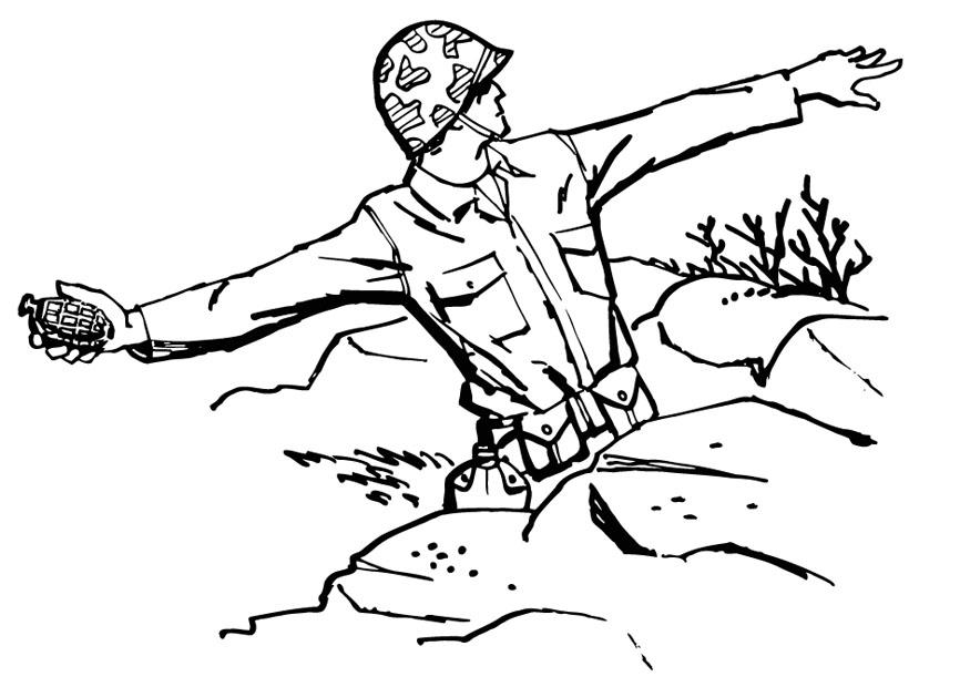 soldato con granata Disegno da colorare soldato con granata