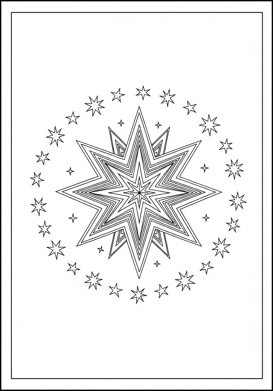 Disegno da colorare stella di natale con piccole stelle