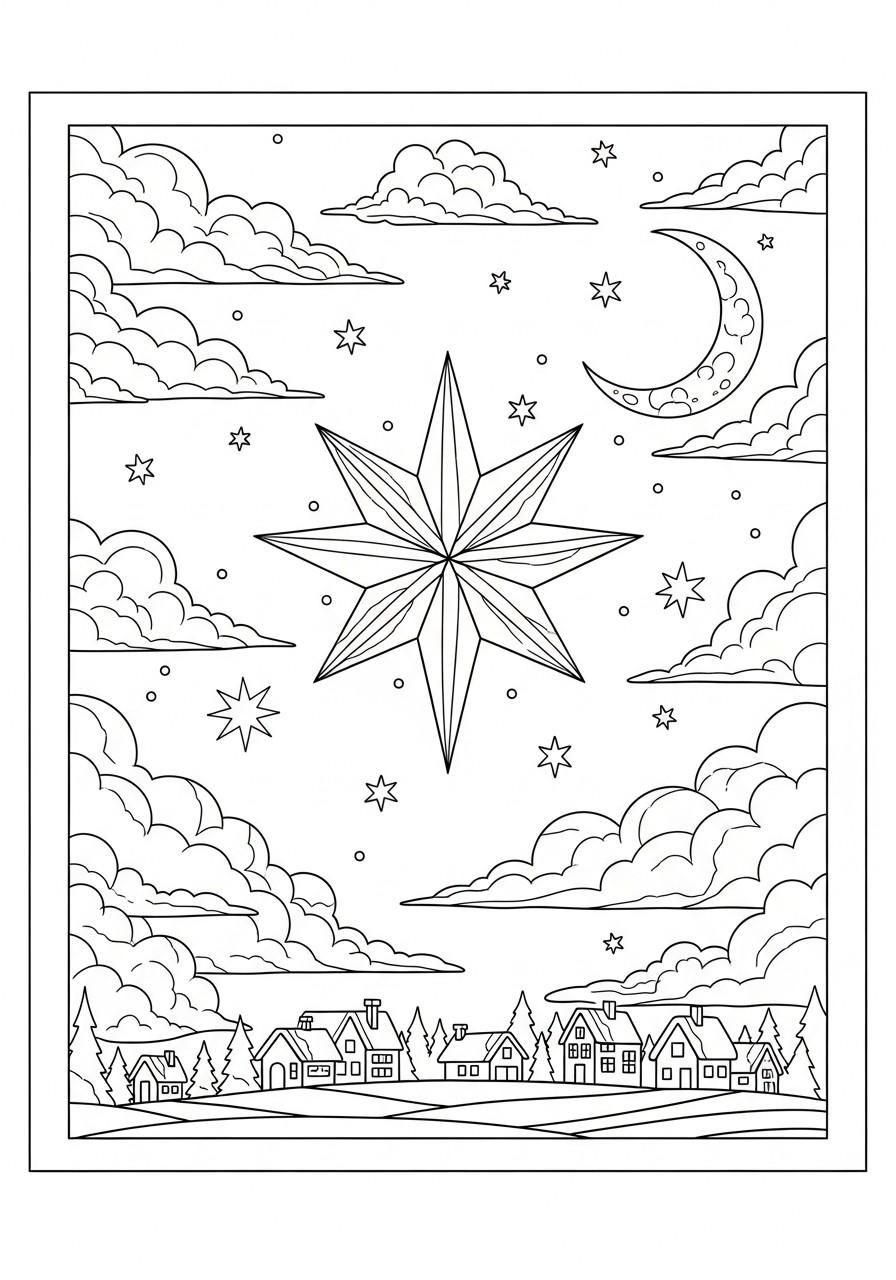 stelle nella notte di natale Disegno da colorare stelle nella notte di natale