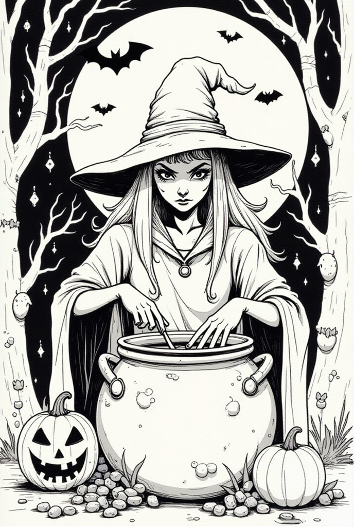strega con halloween Disegno da colorare strega con halloween