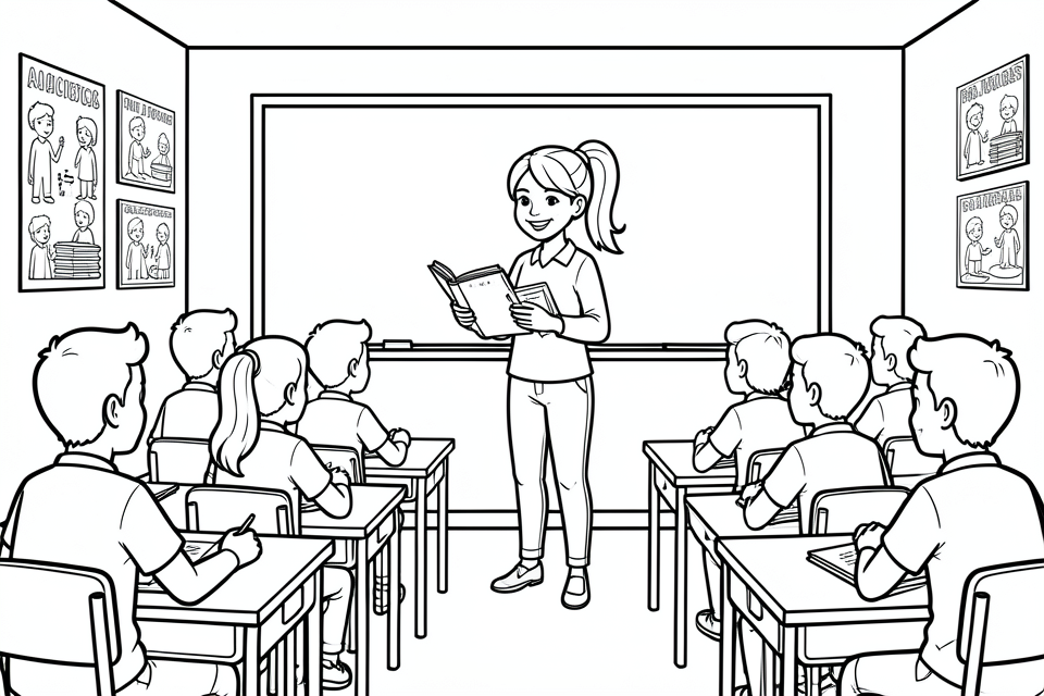 Disegno da colorare un insegnante in classe