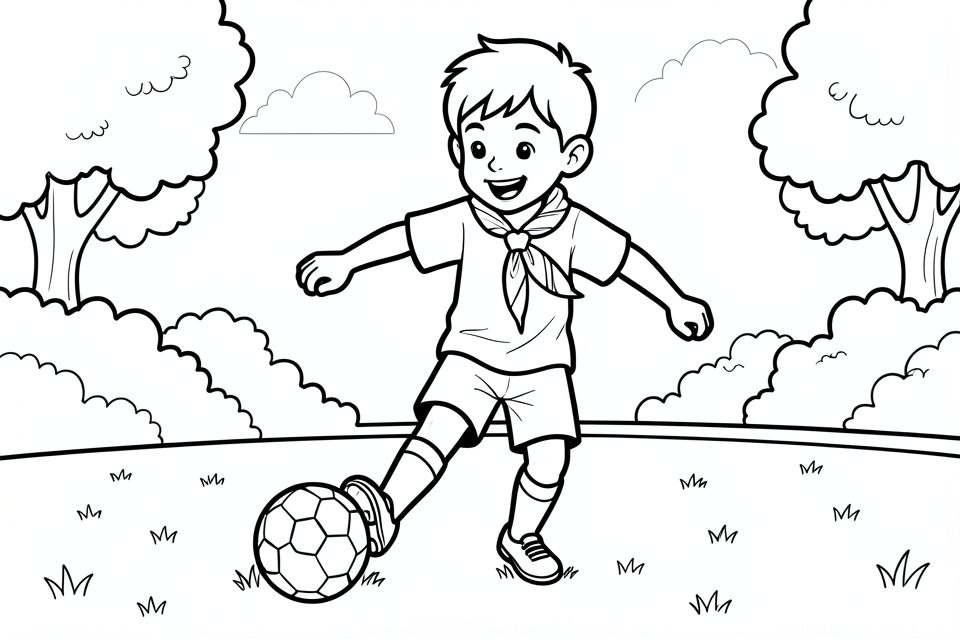 un ragazzo gioca a calcio nel parco Disegno da colorare un ragazzo gioca a calcio nel parco
