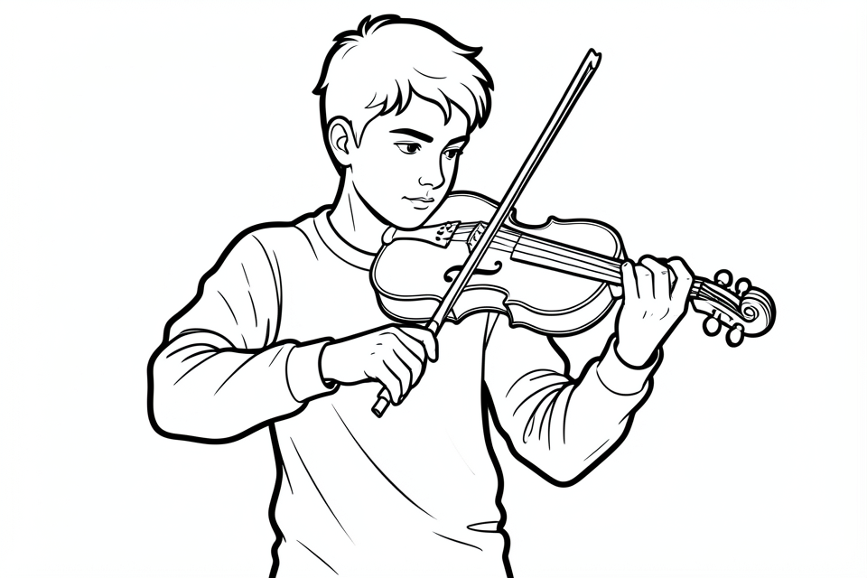 Disegno da colorare un ragazzo suona il violino