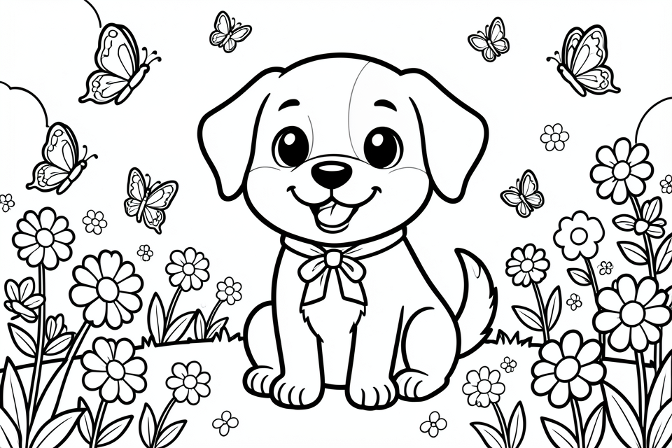 un simpatico cagnolino in giardino Disegno da colorare un simpatico cagnolino in giardino