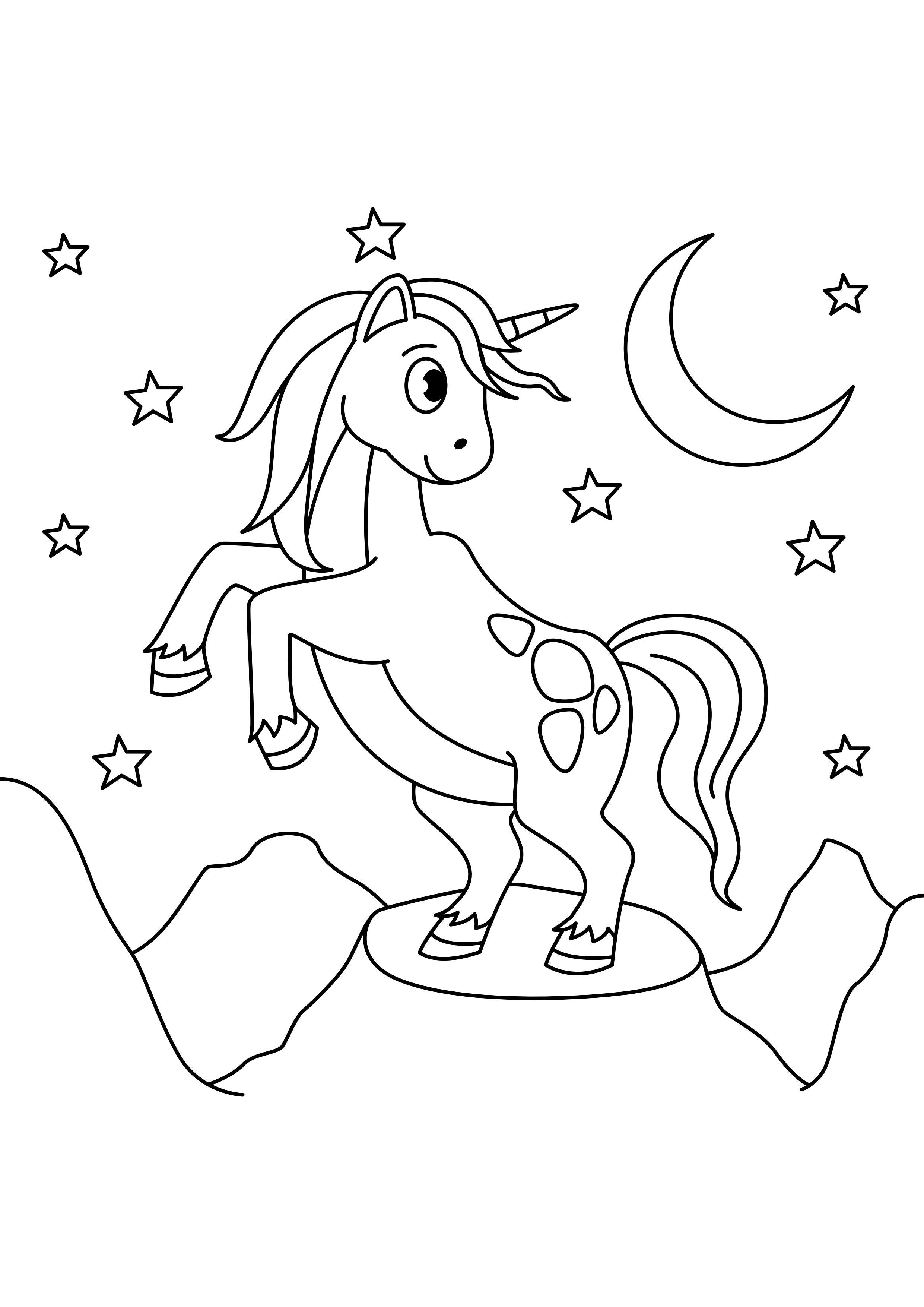 unicorno con la luna Disegno da colorare unicorno con la luna
