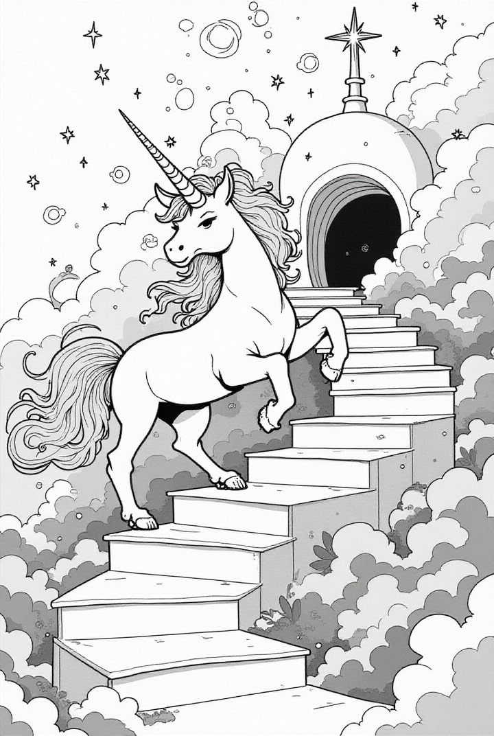 unicorno in cammino verso la grotta magica Disegno da colorare unicorno in cammino verso la grotta magica