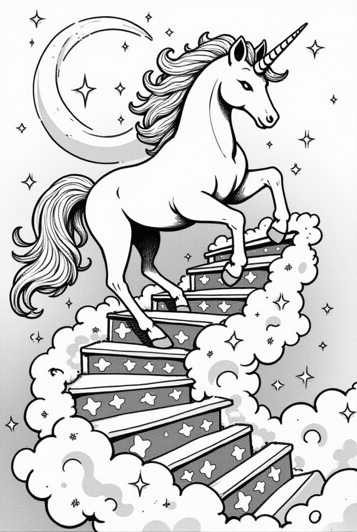 unicorno sulla scala magica Disegno da colorare unicorno sulla scala magica