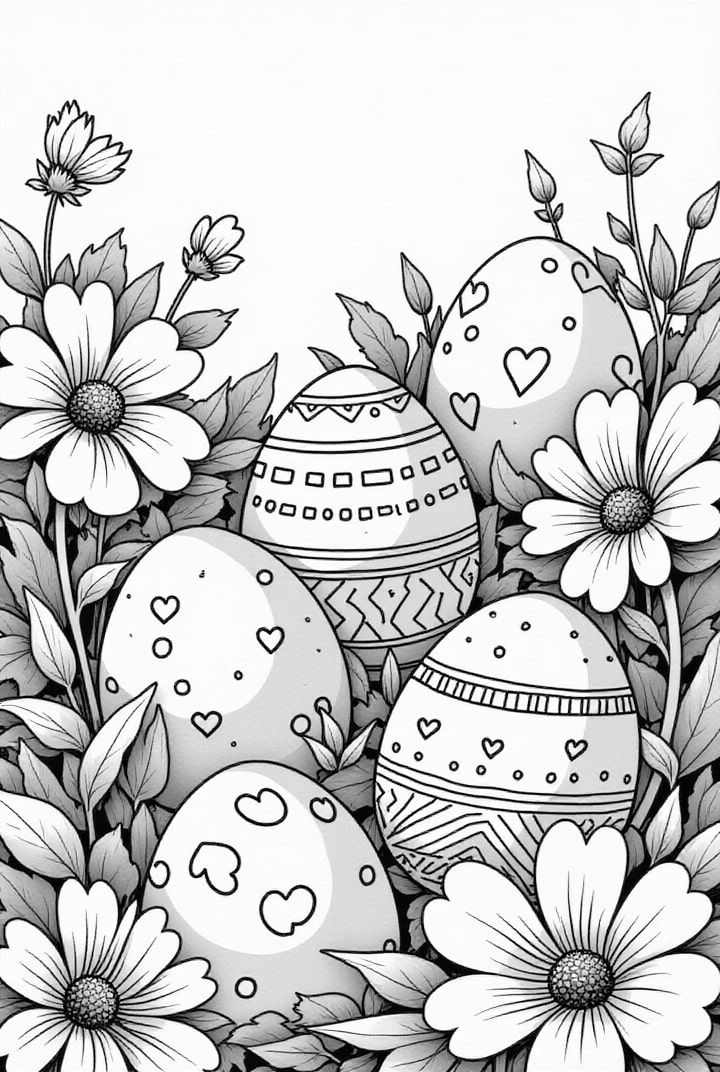 uova di pasqua nel prato Disegno da colorare uova di pasqua nel prato