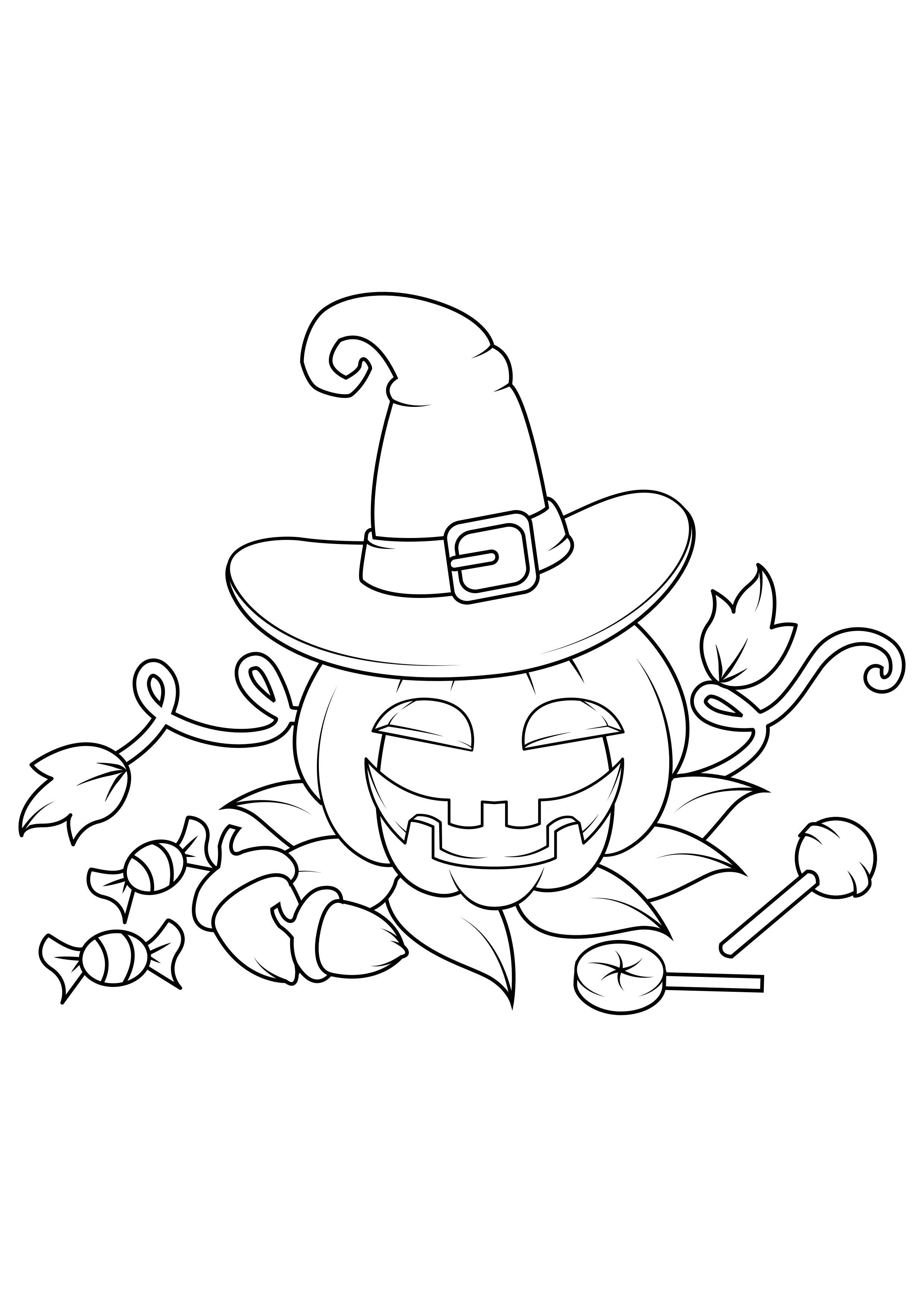 zucca con cappello Disegno da colorare zucca con cappello