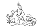 Disegno da colorare coniglietto di pasqua con pulcino