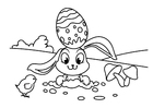 Disegno da colorare coniglietto di pasqua con pulcino